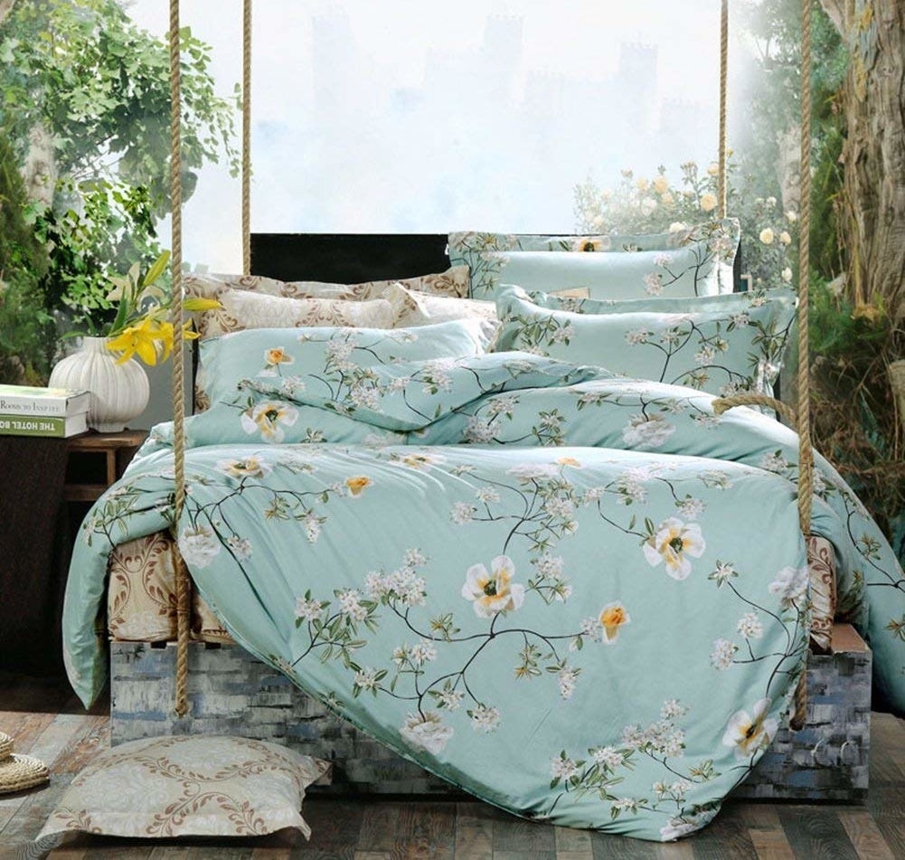 the light blue duvet set with a floral print