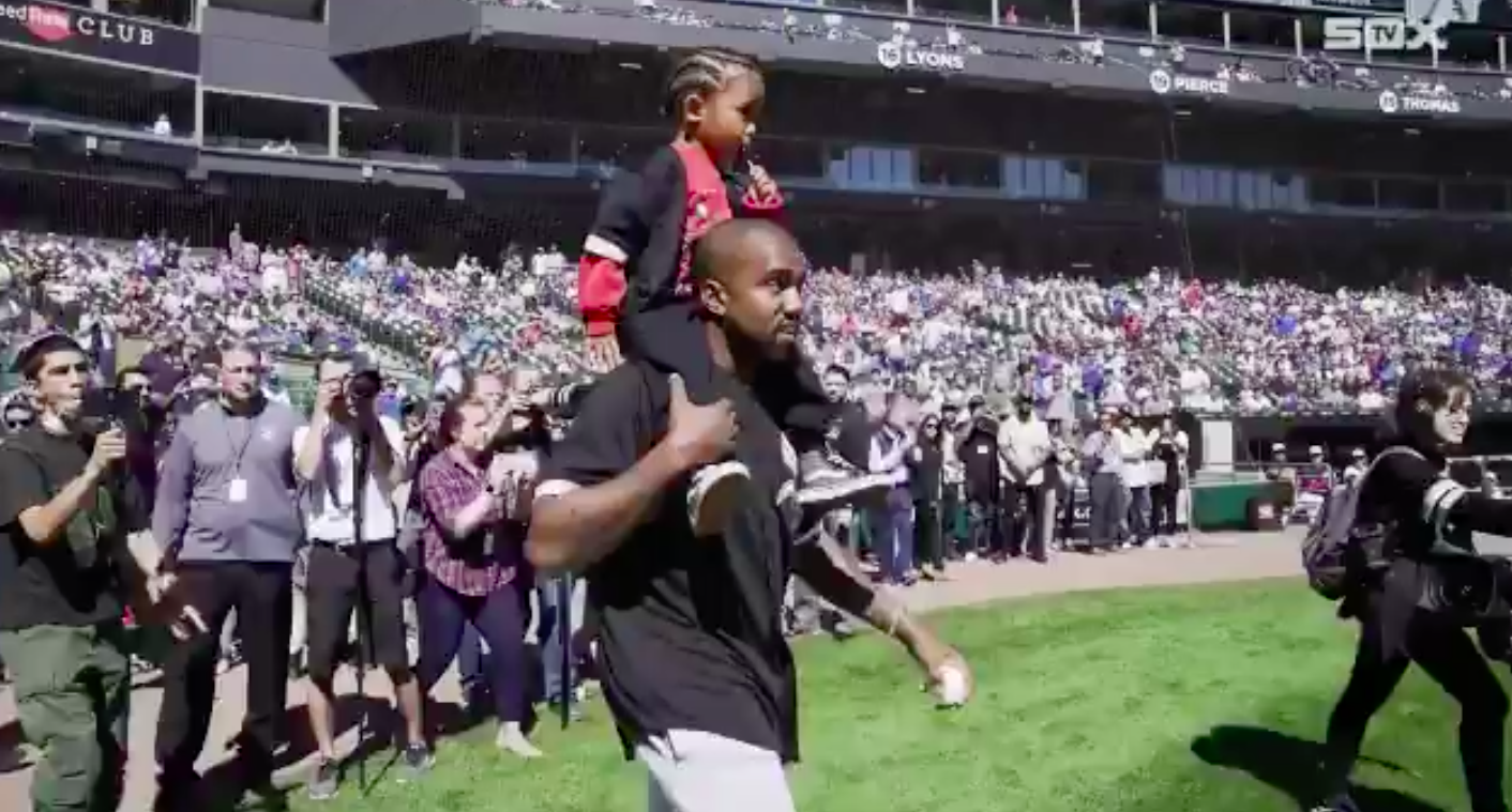 Kanye & Saint West Throw First Pitch at Chicago White Sox Game