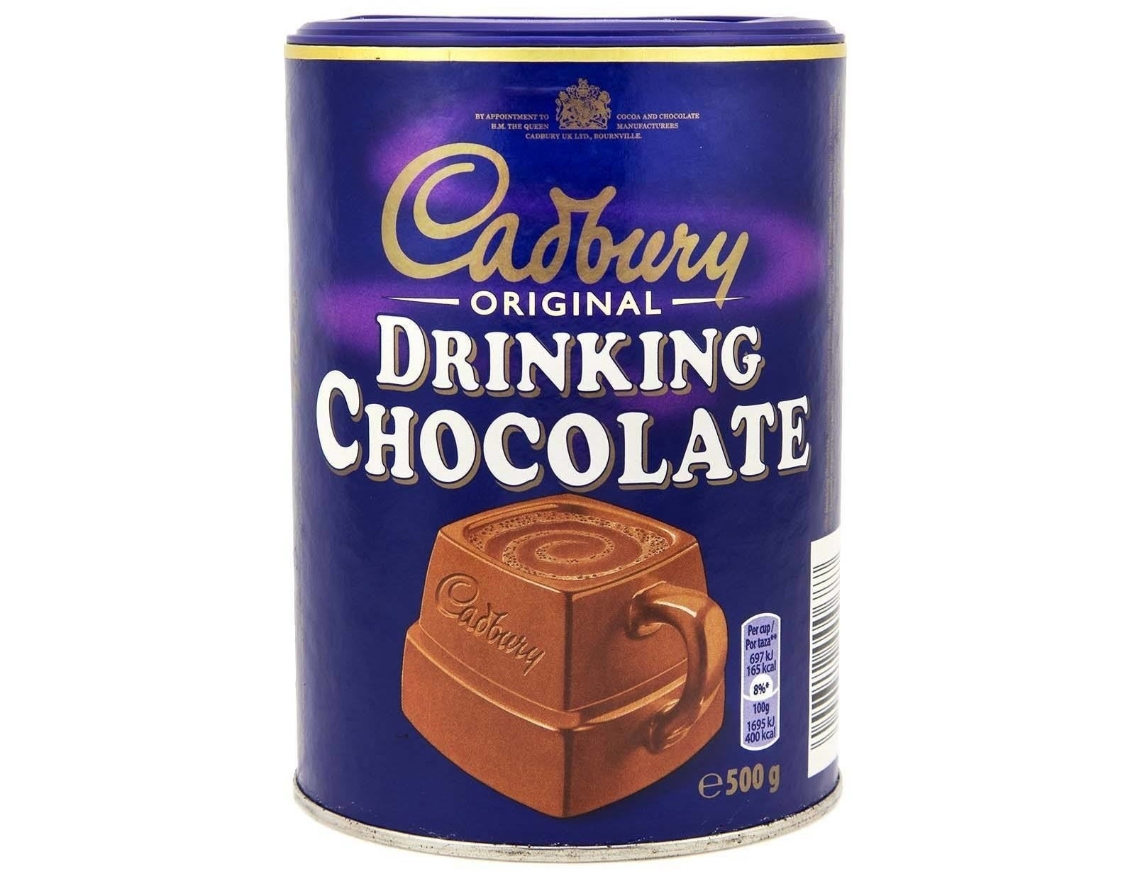 The canister of drinking chocolate