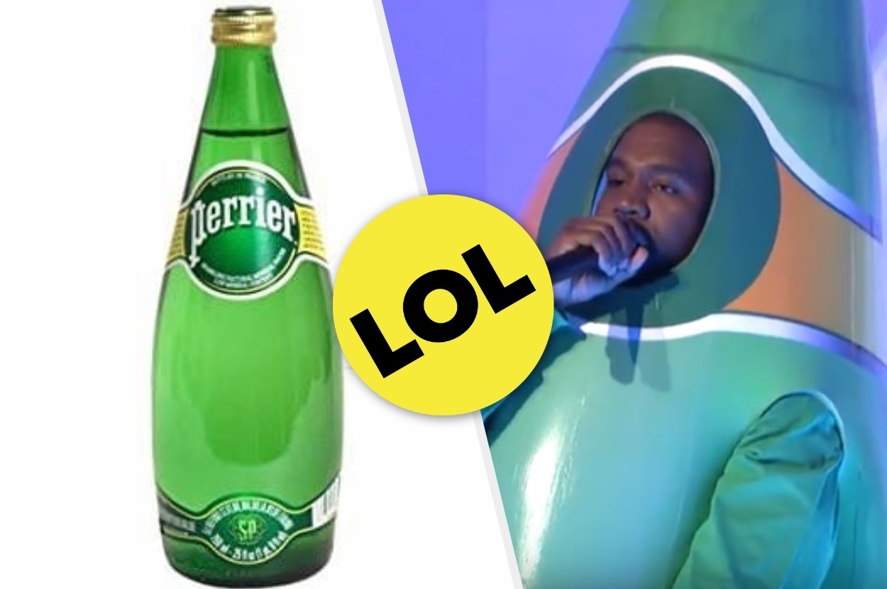 A grinning Kanye West unleashes bizarre dance in Perrier bottle costume  after changing name - Mirror Online