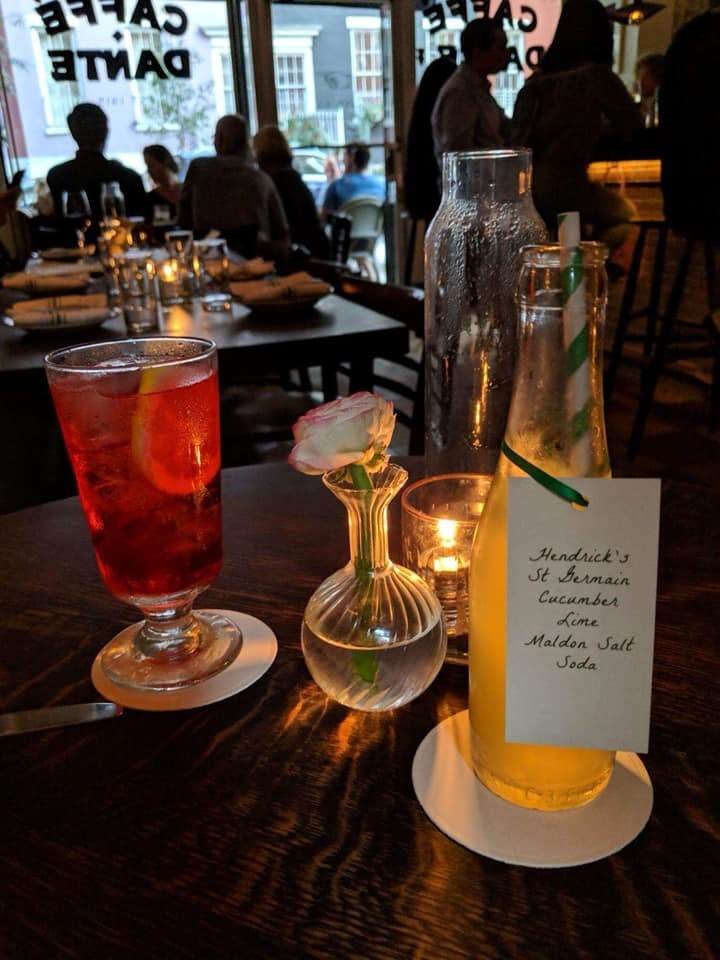 The extensive cocktail menu features classic and whimsical cocktails like Bellini (rose, poached peach puree, prosecco) and Hotel Nacional Special (plantation pineapple, apricot, fluffy pineapple, lime, pok pok maldon) and limited-time #SummerofSpritz cocktails like Bottled Cucumber & Elderflower Spritz (Hendrick's, St. Germain, cucumber puree, lemon, maldon salt, soda) and Bicicletta (campari, dry Italian white wine, violent carbonation)
