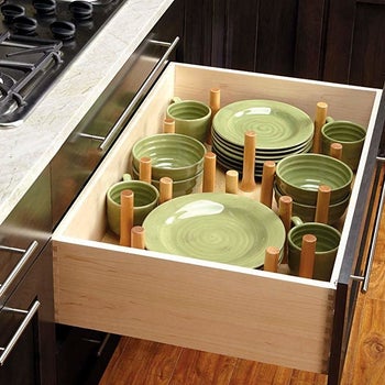 A wide shot of the peg board insert in a cabinet