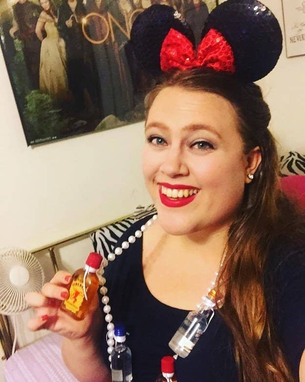 girl dressed as Minnie Mouse with alcoholic nips