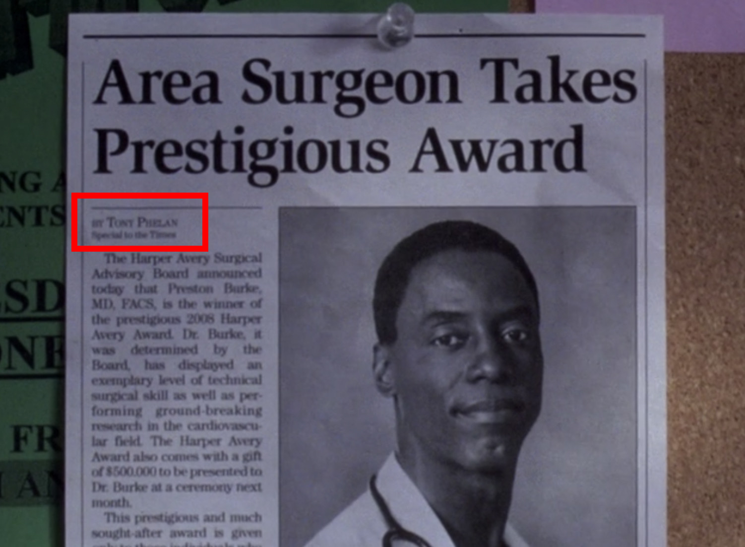 Newspaper clipping from &quot;Grey&#x27;s Anatomy&quot;