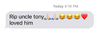 old person using the laughing crying emoji instead of a crying emoji when talking about uncle tony
