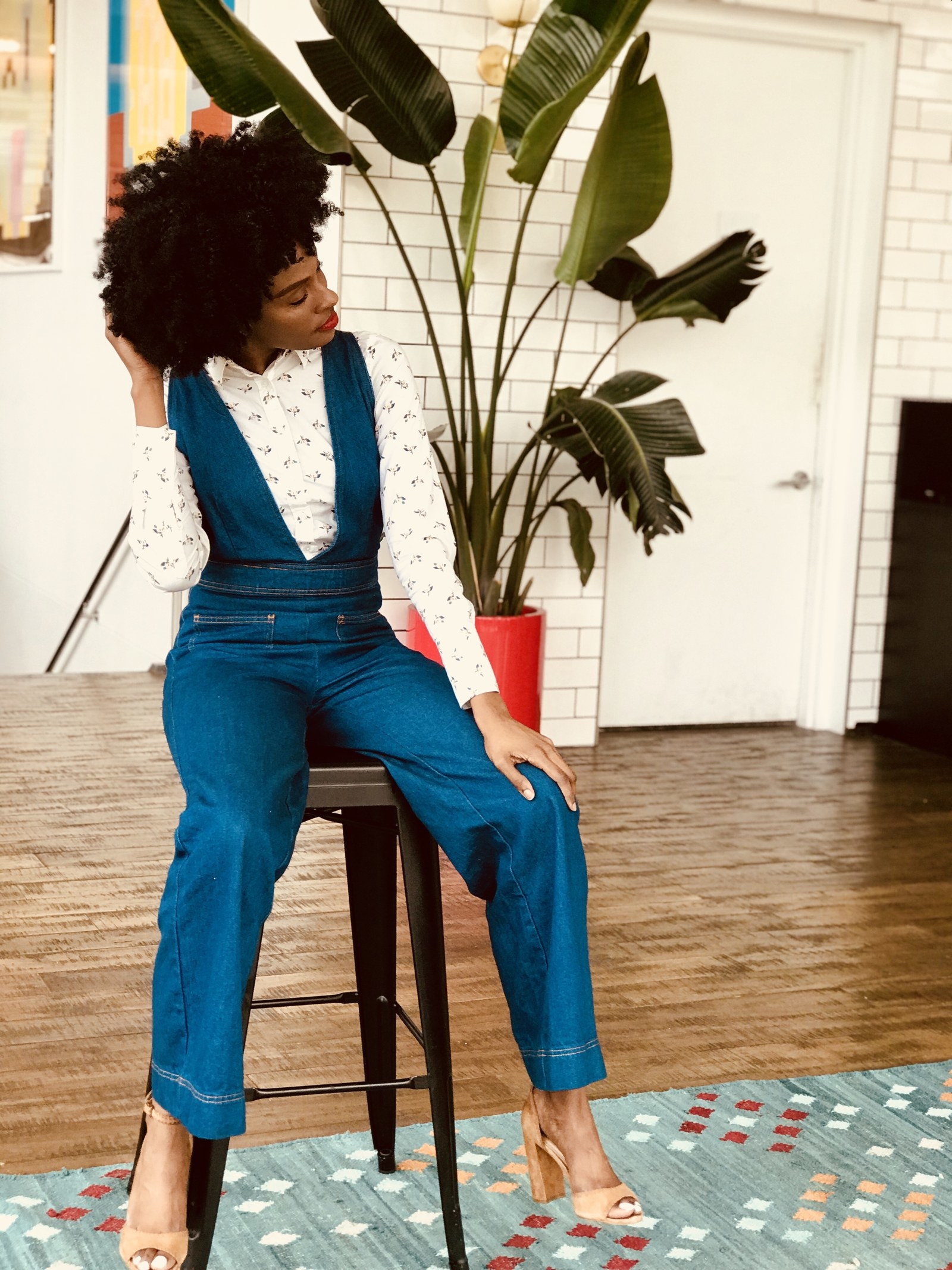 Plunging store denim jumpsuit