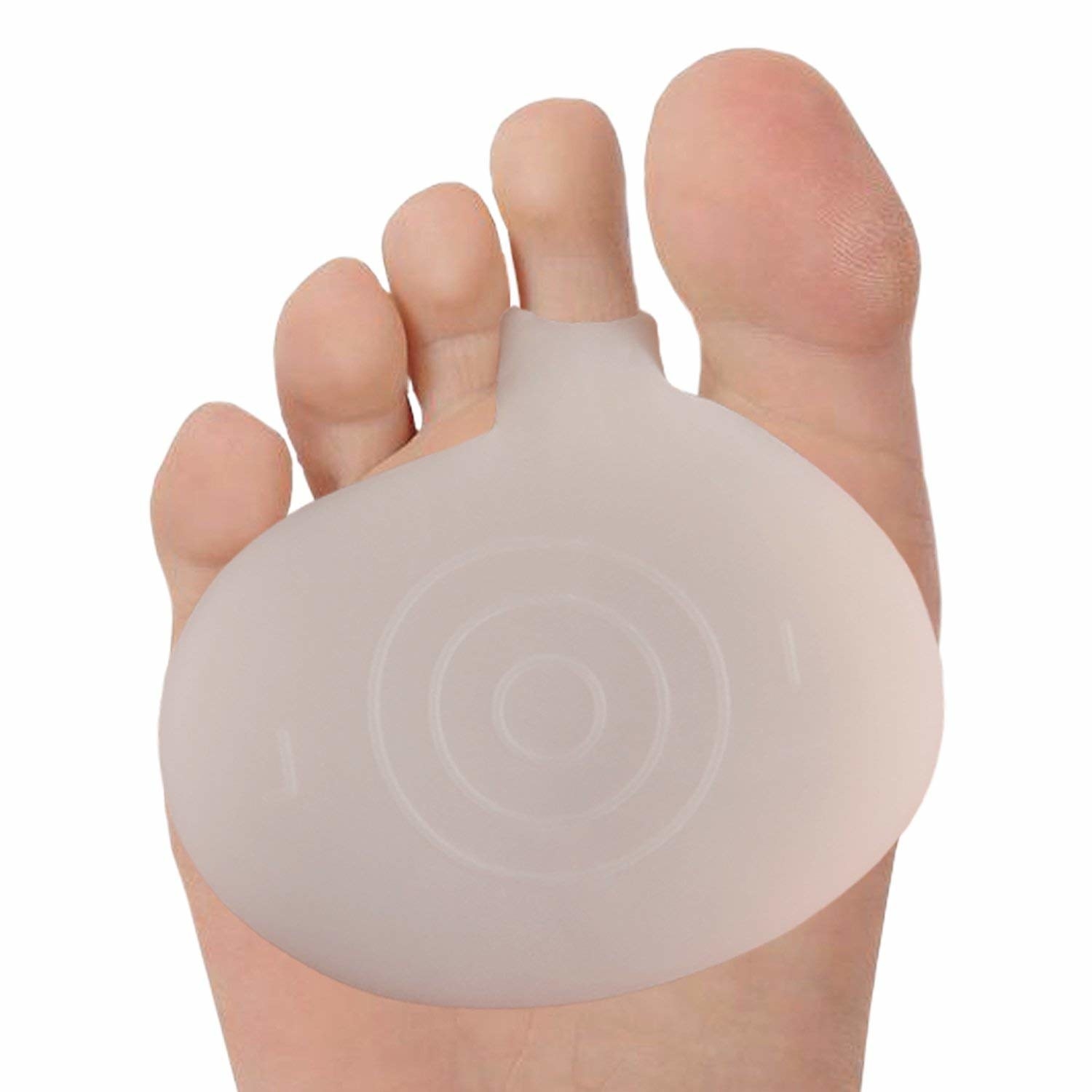 Clear cushion worn around second toe and covering the ball of the foot 
