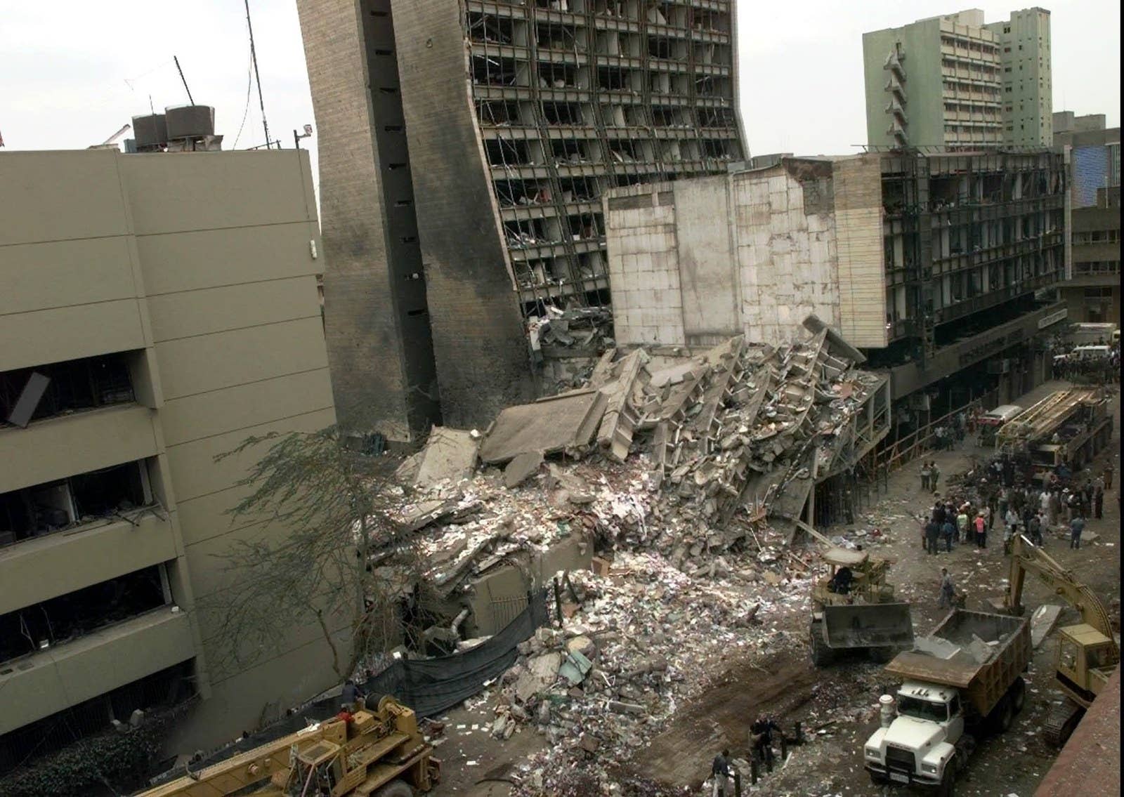 The United States Embassy, left, and other damaged buildings in downtown Nairobi, Kenya, the day after the 1998 al-Qaeda bombings in Kenya and Tanzania.