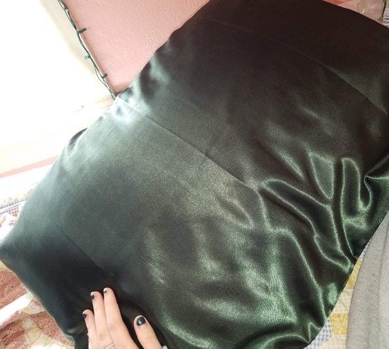 reviewer&#x27;s dark green satin pillowcase