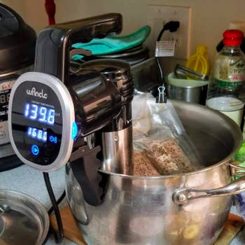 reviewer's pic of sous vide attachment on pot