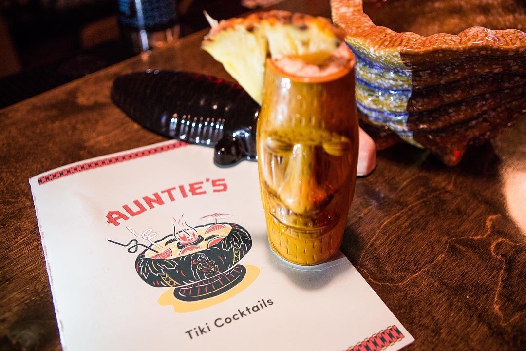 Virginia Beach's culinary scene extends beyond seafood. Visitors at Auntie's Tiki Bar & Restaurant will experience the best of Filipino and Hawaiian cuisine with a menu that includes exotic cocktails and mouthwatering dishes. Painkiller, served in a playful Tiki glass, is a delicious concoction of dark rum, fresh orange juice, fresh pineapple juice, coconut cream, and nutmeg. Another fun cocktail is the Scorpion (serves 2-4), a big bowl of light rum, gin, brandy, orange juice, lime juice, demerara syrup, and orgeat. Popular dishes include Pineapple Boat of traditional tuna poke and seaweed salad served in a halved and charred pineapple and Pancit, a traditional Filipino stir-fried noodle dish with chicken and vegetables.