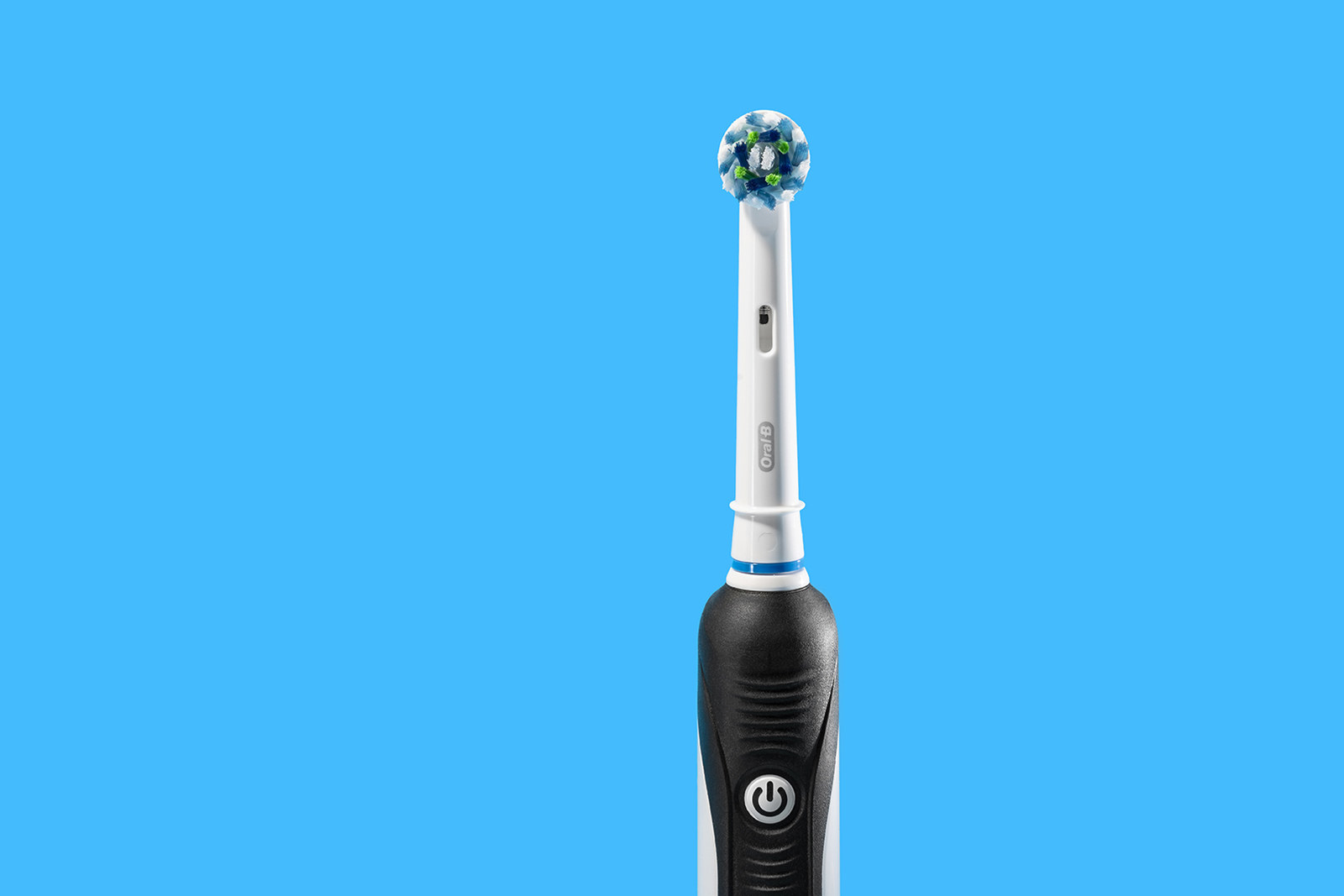 closeup of the Oral-B toothbrush