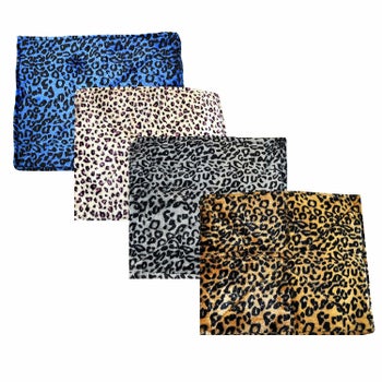 four warming mats in leopard prints and different colors