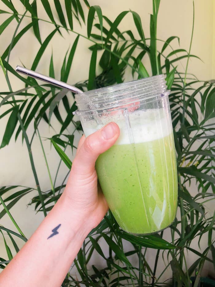 "This might seem like a weird recommendation, but stick with me. About a month ago I read that celery juice is really good for your skin. Since then I've been having it about five times a week and I have noticed SUCH a difference. My skin is a lot clearer and I'm having way fewer breakouts. It's also a lot more glowy than it should be, considering how little sleep I've been getting lately. My go-to combo is celery, cucumber and a little bit of lemon. I don't have a juicer so I just blend everything in my Nutribullet. I've bought it from a real juice place a couple times and it tastes amazing, but I don't have the dollars to do that every day." – Jemima Skelley