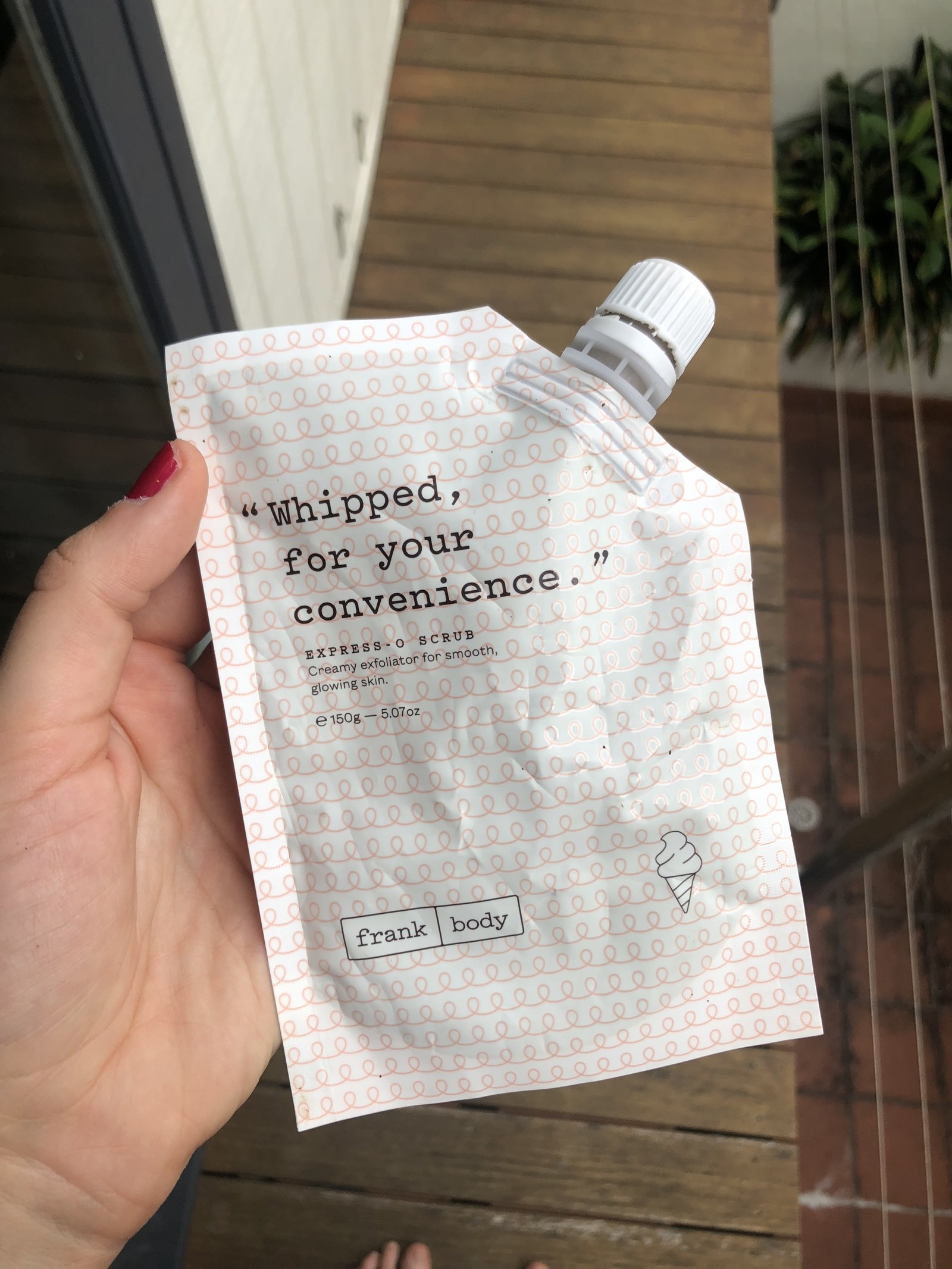 "I bloody love Frank body scrubs, but my shower always looks gross and dirty afterwards. I could never figure out the right technique to scoop out the product and rub it on me, without spreading it all over my bathroom. This new formula is a little more creamy so you can squeeze it right into your hand. It also means that I'm not using as much product (and losing it to the shower floor), so it lasts even longer. It makes my skin hella soft and it smells amazing." – Jemima SkelleyBuy it online or at Mecca Maxima.