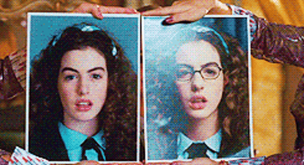 Gif of the reveal scene in the movie Princess Diaries when she got a makeover 