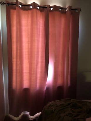 a reviewer's pink curtains blocking out light