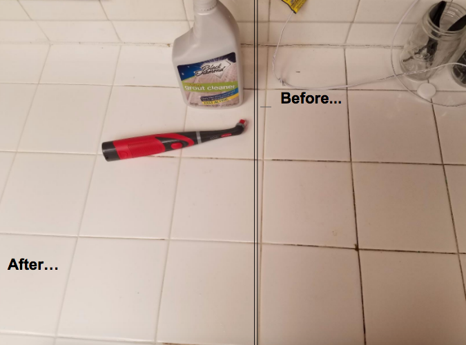 a before and after showing the grout clean 