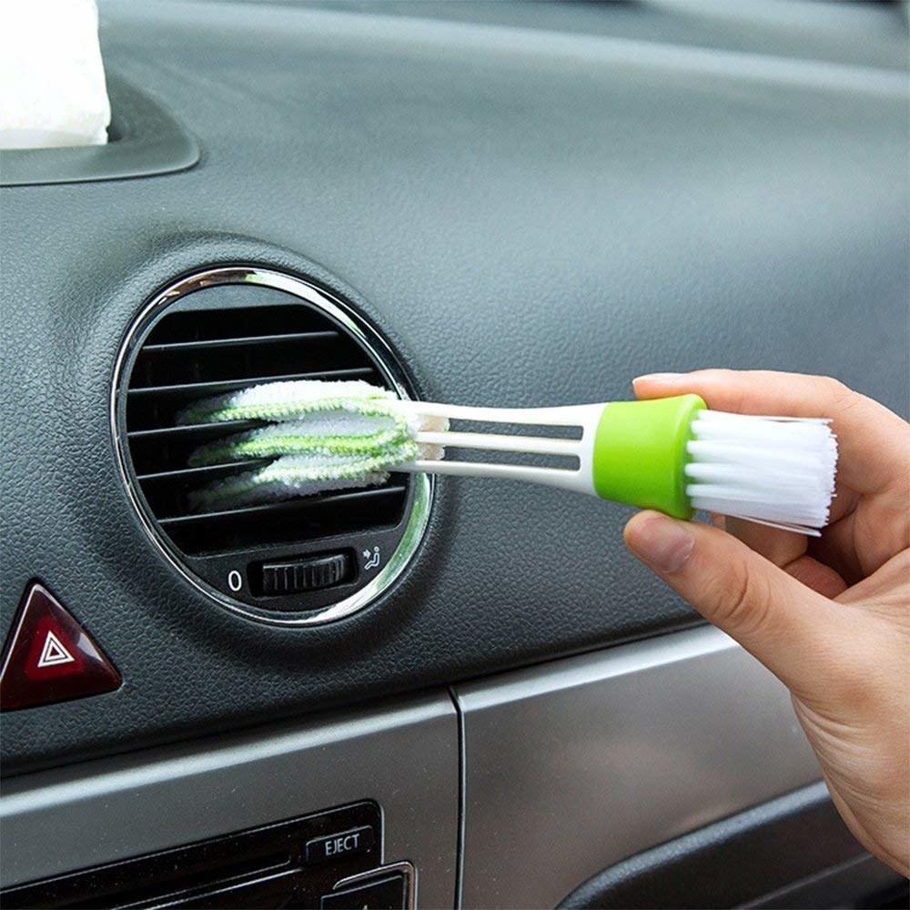 Leather Green Exterior Air Vents Dashboard 2-in-1 Car Detailing Brush Vent Cleaner & Hard Brush Mini Duster for Car Air Vent,Perfect for Cleaning Wheels Emblems Interior
