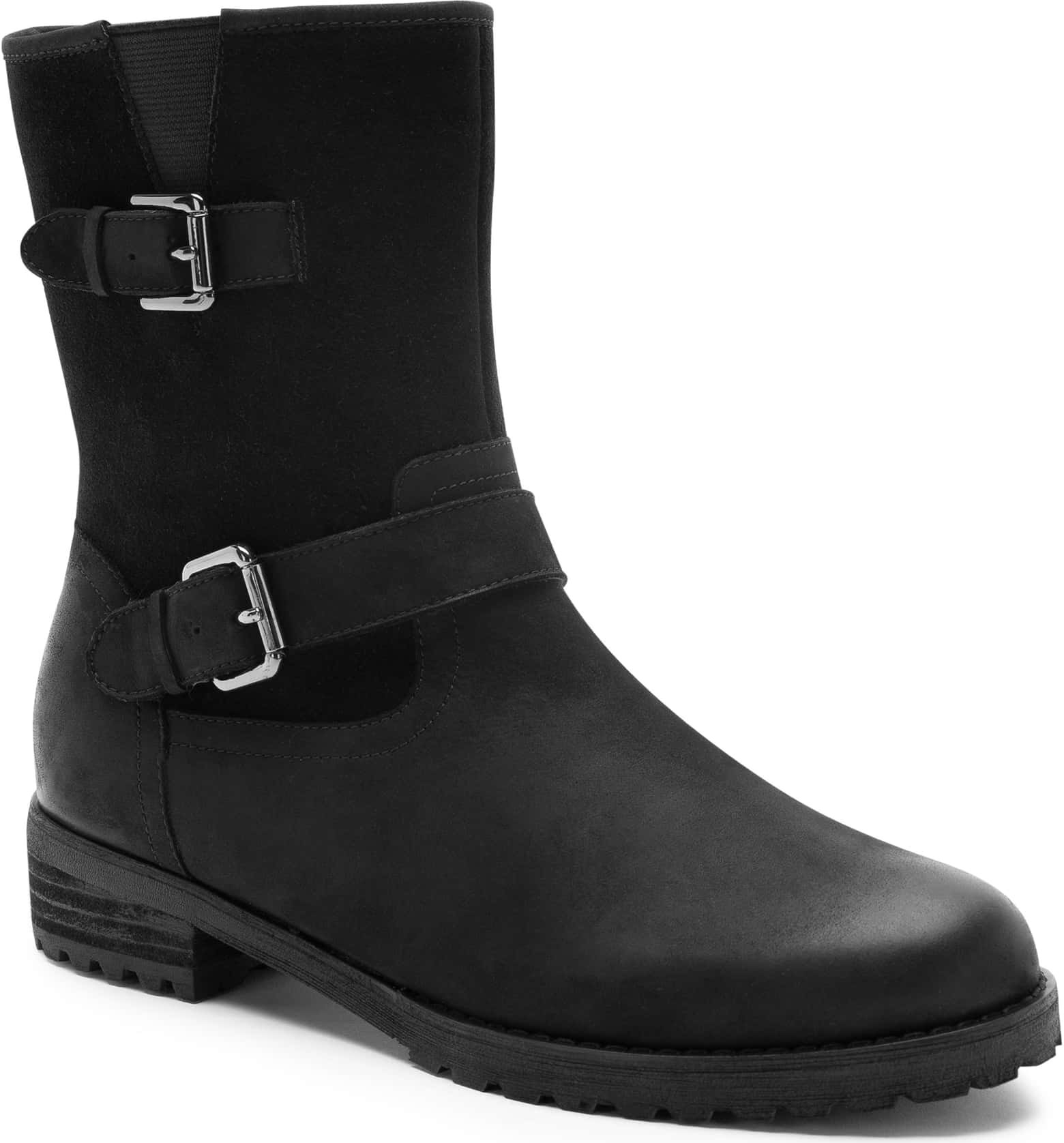 the black boot with buckle around the ankle