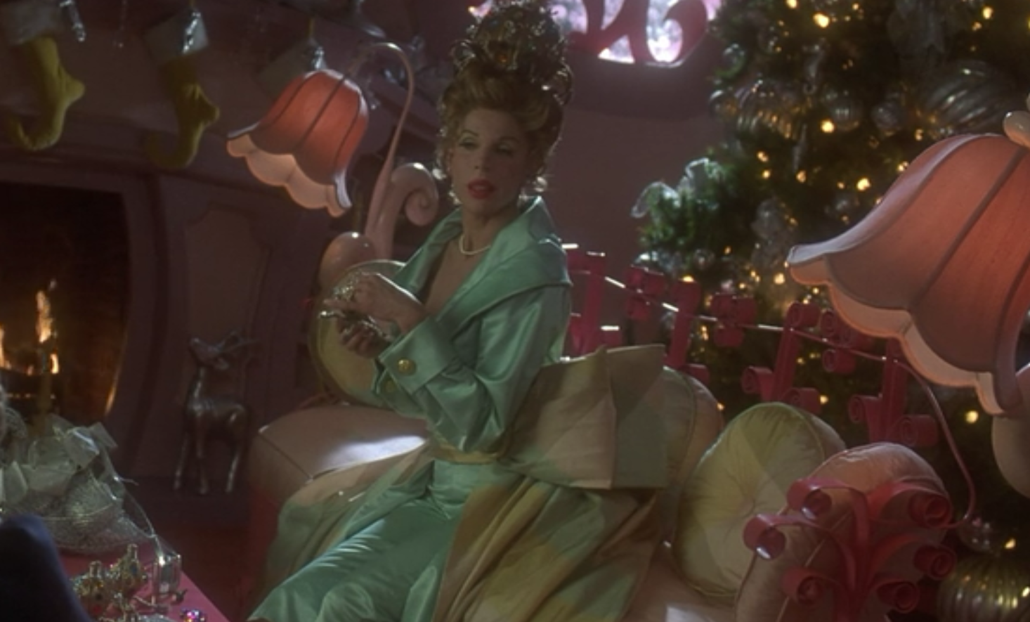 In How the Grinch Stole Christmas, Martha May hangs green stockings instead...