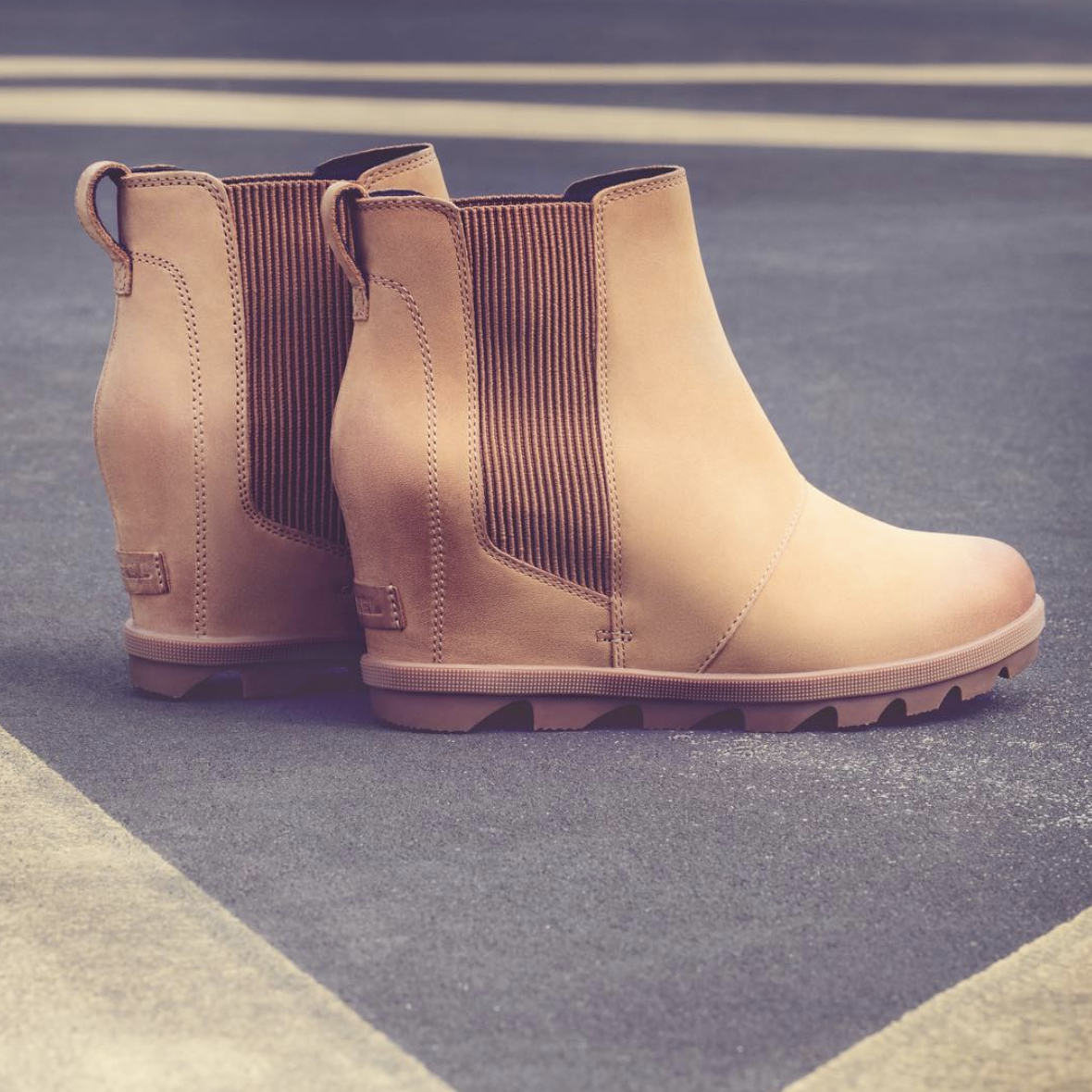 the wedge bootie with elastic on the sides in light brown