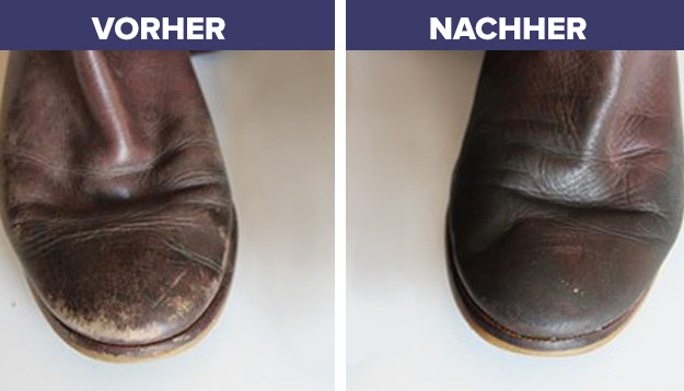 Zunächst sind wir aus dem Staunen gar nicht rausgekommen. Es schien funktioniert zu haben, aber dann haben wir eine Verfärbung im Vergleich zum anderen Stiefel festgestellt. Und als der Stiefel vollständig getrocknet war, mussten wir feststellen...