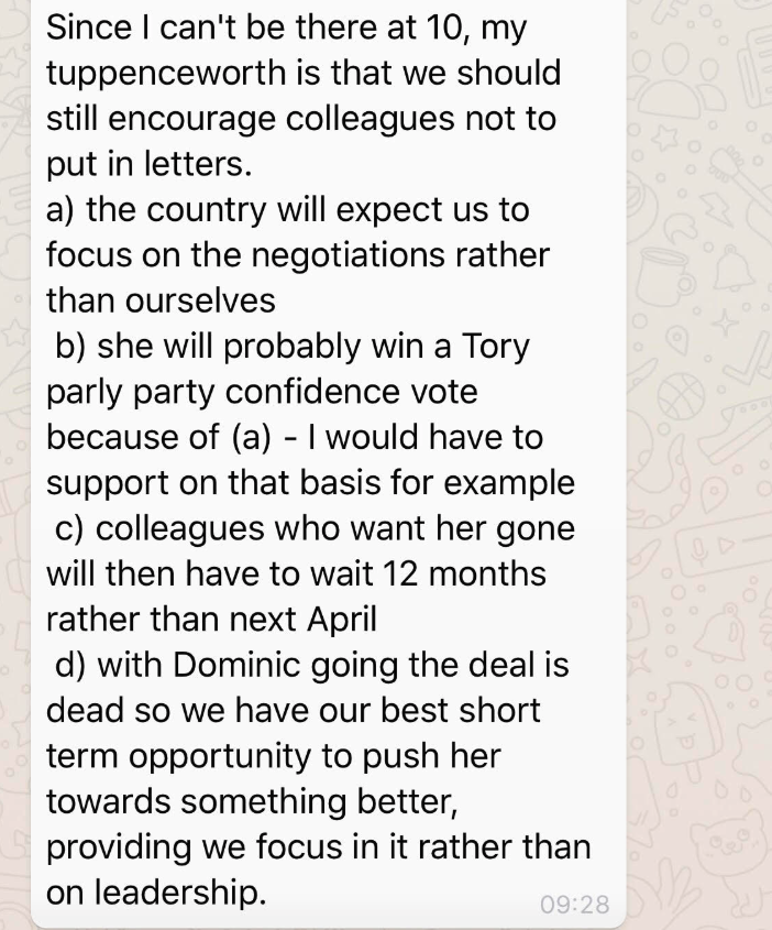 WhatsApp message from John Penrose to Conservative colleagues