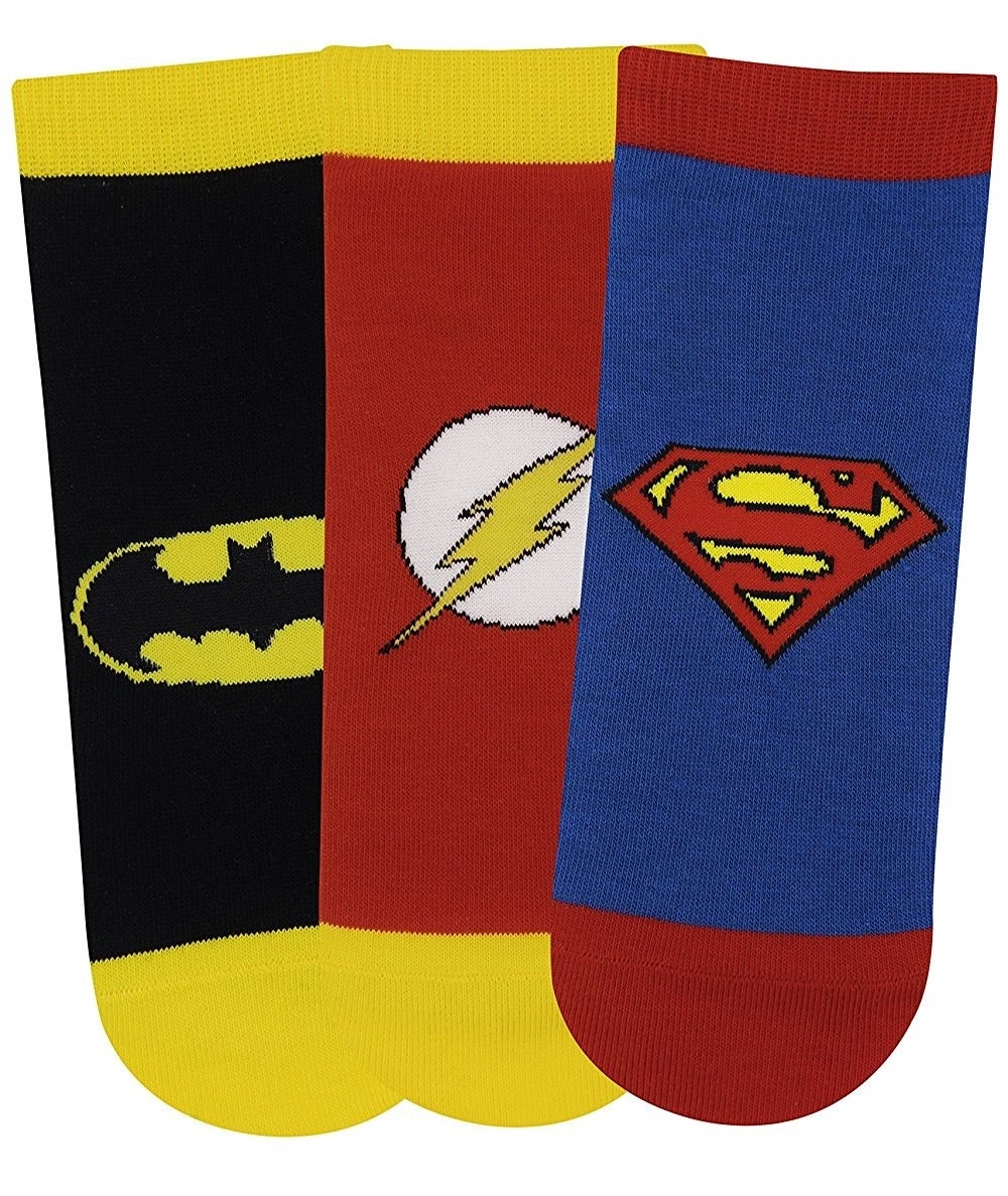 Batman, Flash, and Superman socks