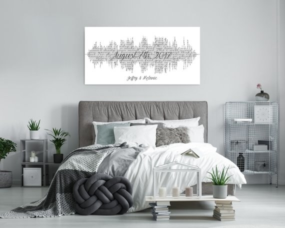 sound wave print on a wall of a bedroom