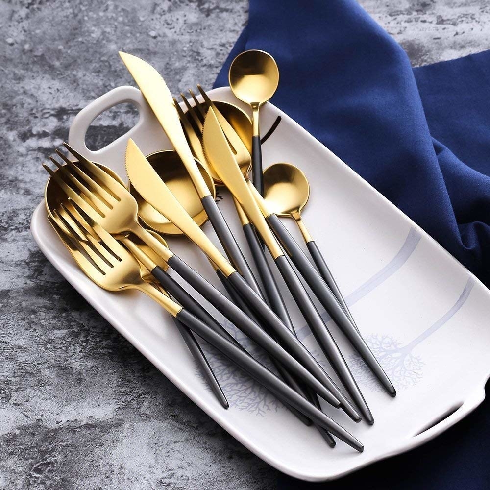 The four-piece set (including a knife, spoon, fork, and teaspoon) is lead-, cadmium-, phthalate-, and BPA-free. Hand-wash recommended.
Promising review: “This is a very elegant, casual service set. I love mine and will probably order another service for 12. I couldn’t be more pleased. It is beautiful and still looks as good as the day I bought it.” —Sis
Get them from Amazon for $21.99 (available in a variety of color combos).