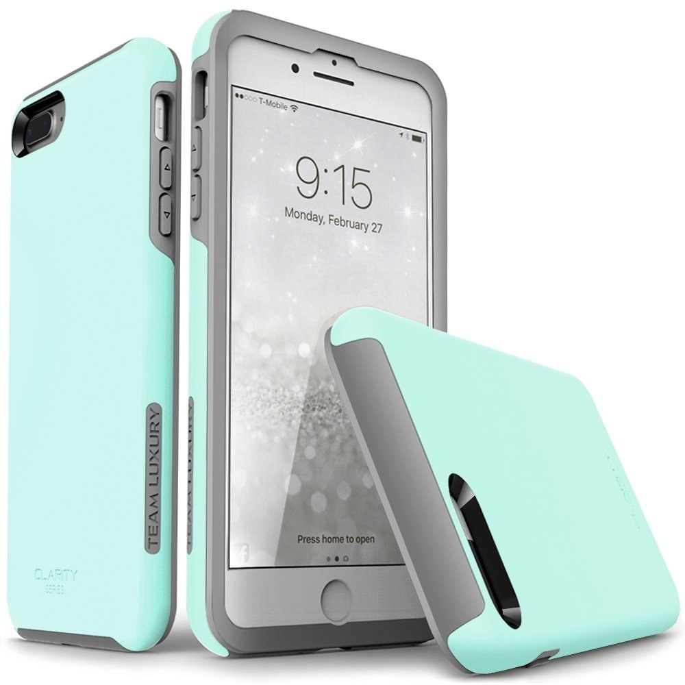 Promising review: "Great phone case! Super cute, the case has a front bumper that will keep my phone from shattering if it falls. It also keeps the back of my phone very protected, including the camera. The grey inner layer is somewhat flexible and the outer pink layer is very rigid." —Mary K. Get it from Amazon for $12.99 (available in four colors, fits the iPhone 7 Plus and 8 Plus).