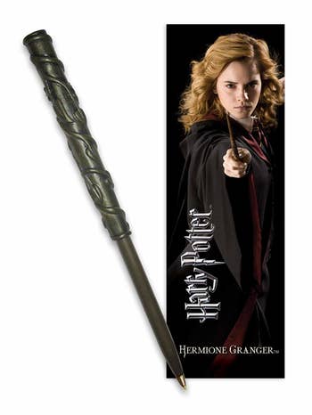 The Hermione wand pen and bookmark; it does the same