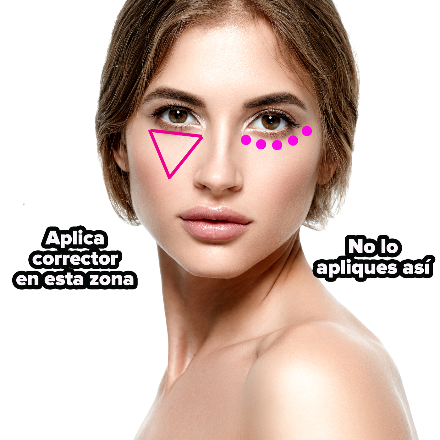 Aplicarlo de esta manera garantiza que cubras todo rastro de ojeras, así que olvídate de ponértelo puntito por puntito.