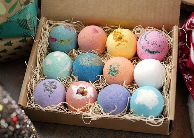 gift box with 12 various bath bombs in it 