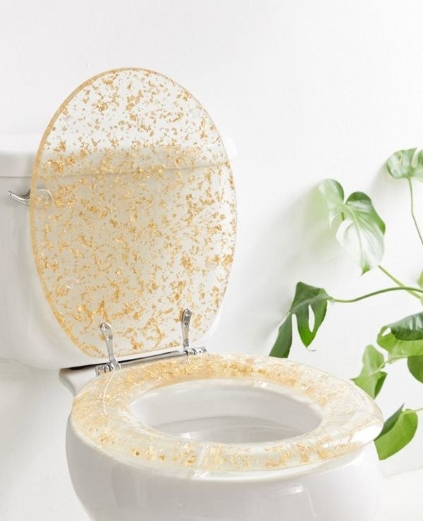 The acrylic toilet seat with embedded gold flakes