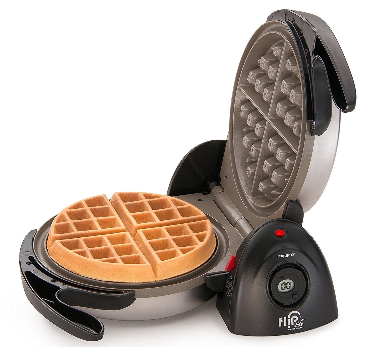 The waffle maker with a waffle inside