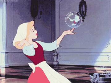 Cinderella gazing at herself in a bubble