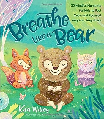 Book cover with illustrated animals in meditation poses 