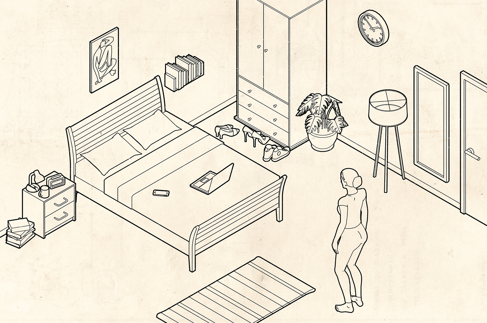 For Hanifah Rahman's essay Everyone Needs To Start Rearranging Their Bedroom Furniture And Here’s Why, illustrator Tobatron created this Ikea-inspired GIF.