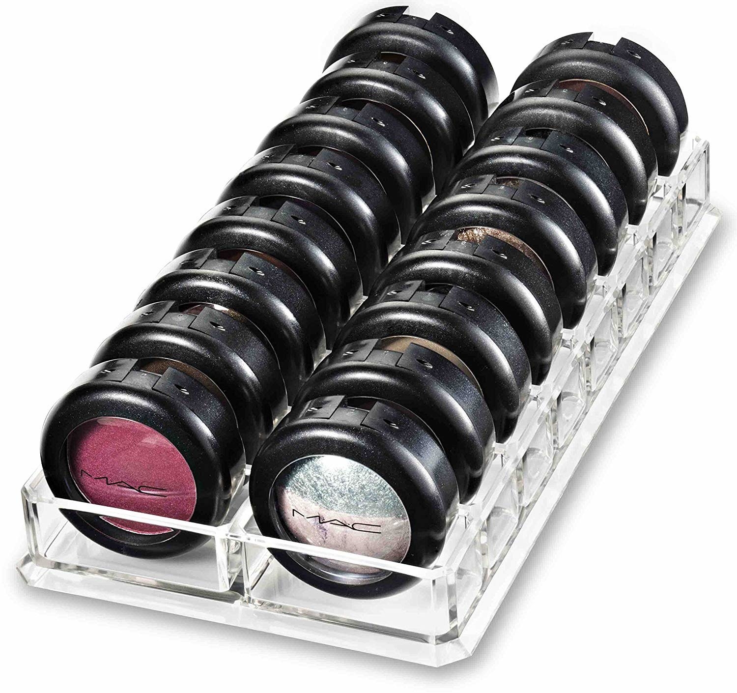 Promising review: "These are PERFECT for ColourPop shadows, and any other shadow that you cannot depot! They fit perfectly, stay organized, and the quality of this shadow holder is fantastic. ALSO, this does fit perfectly in an IKEA Alex shallow/smaller drawer. I need to order about 10 more of these!!" —Krichards620Get it from Amazon for $12.49 (also available in pink).