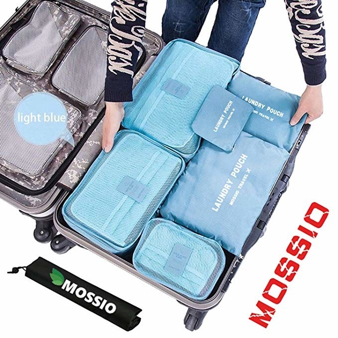 open suitcase with packing cubes