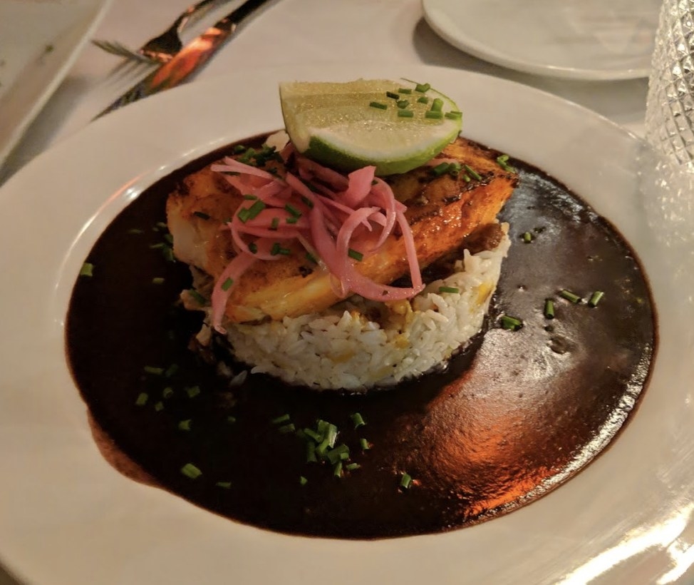 Achiote marinated filet of cod is served over plantain white rice with a velvet black bean sauce and pickled habanero onions. While slightly under seasoned for my liking, the cod nonetheless maintained its tenderness. The velvety black bean sauce and white rice with chunks of plantains were delicious combo. I was especially fond of the sweet flavor in the rice from plantains.