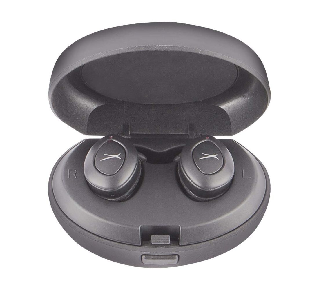 These sweatproof and waterproof earbuds from Altec Lansing feature Just Ask technology that directly connects to Siri and Google Assistant with a simple voice command, providing instant access to playlists, weather reports, directions, and more. The True Evo Wireless Earbuds are loaded with 4 hours of battery life featuring a convenient charging carry case to recharge your battery after every use.