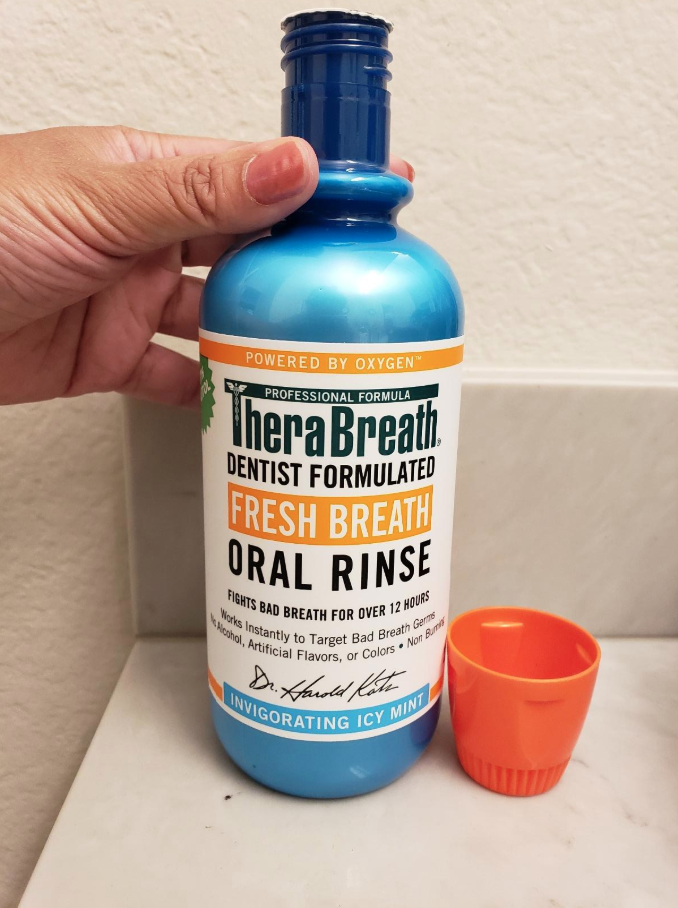 bottle of oral rinse