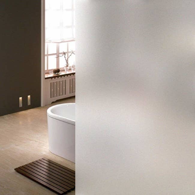 bathroom with a frosted glass look for privacy