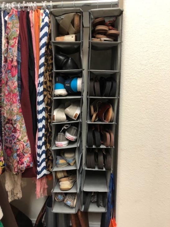 Promising review: "This is a great shoe organizer. It is a bit on the small side in terms of width and the size of each compartment. A few pairs of my shoes are bigger (my running shoes, some heels) and each of those shoes takes up a whole compartment by itself. I like the slim design, though. My flats all fit in a compartment together. I like the neutral gray color. It is a sturdy and well made item. I purchased two and have them in my closet side by side. One holds my "bigger" shoes, and the other holds my flats and "smaller" shoes. It does not seem to pull under the weight of heavier shoes, nor does it lose its shape when you fill it. Very nice and worth the money." —MaggieGet one on Amazon for $5.25.