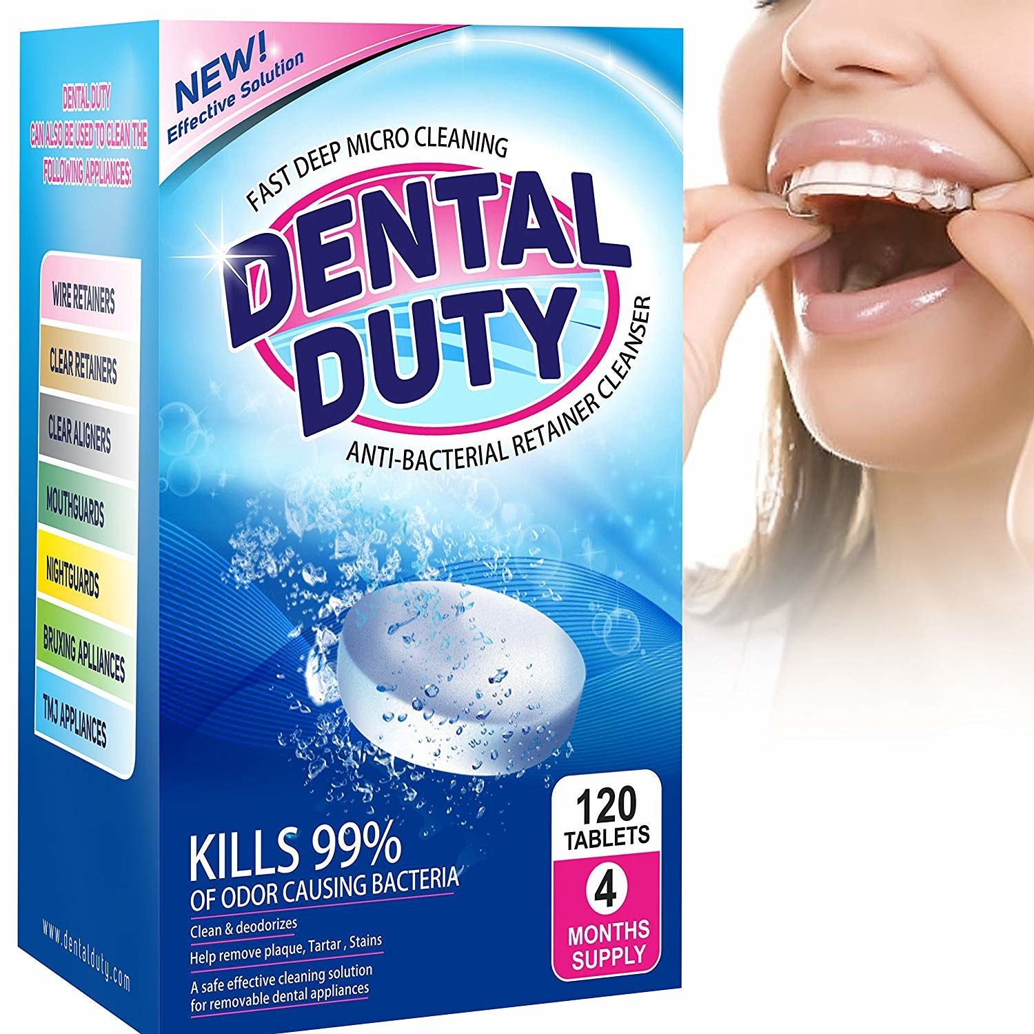 SO HOW DOES THIS WORK? Drop a tablet into warm water, add in your retainer, and leave it in for about 15 minutes. The result? A clean, fresh, odorless retainer. Psst, these tablets also work for dentures, night guards, and Invisalign. Promising review: "This stuff cleans so thoroughly and gets rid of the nasty smell that my aligners were getting. So glad I bought this!" —Subway ReaderGet a pack of 120 from Amazon for $14.99.