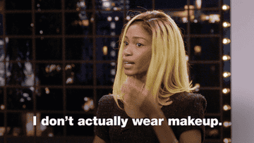 Gif of America&#x27;s Next Top Model contestant saying &quot;I don&#x27;t actually wear makeup&quot; and Ashley Graham looking annoyed 
