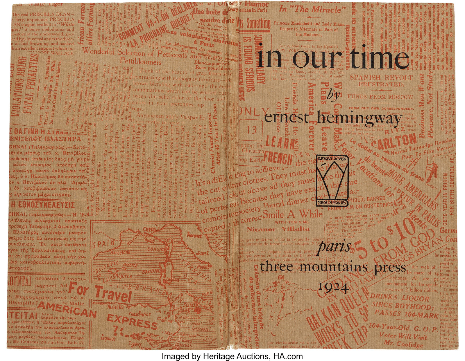 Hemingway's in our time, published in 1924 by three mountain press in France would kick off his career as a short story writer. It is a shorter version of his 1925 collection of the same name (styled as In Our Time). Though 300 copies were printed, only 170 were salvageable due to Hemingway's portrait bleeding through the pages. One of these can go for up to $75,000.